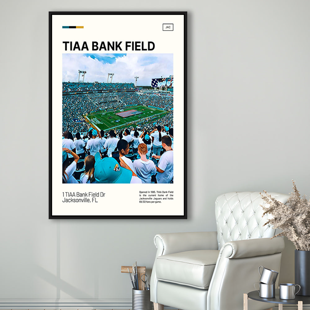TIAA Bank Field Print, Jacksonville Jaguars Stadium Canvas Art, Man Cave Gift, Floating Framed Canvas Print Wall Art