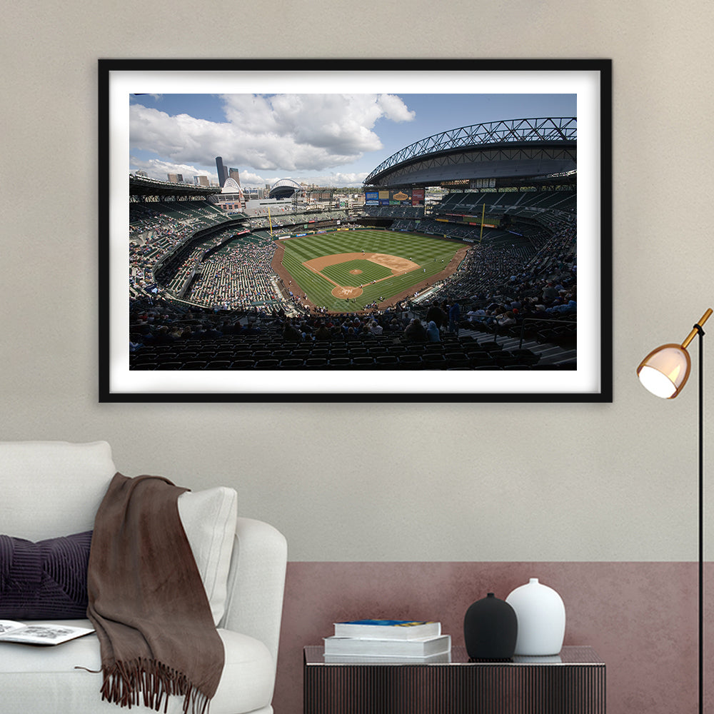 T Mobile Park, Stadium Canvas, Sport Art, Gift for him, White Border Framed Art Print Wall Decor