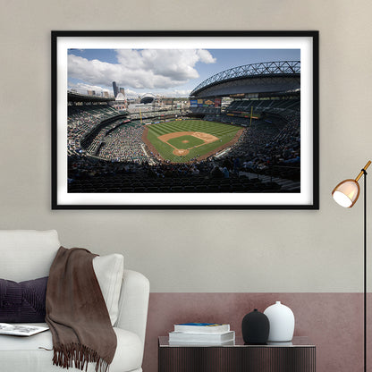 T Mobile Park, Stadium Canvas, Sport Art, Gift for him, White Border Framed Art Print Wall Decor