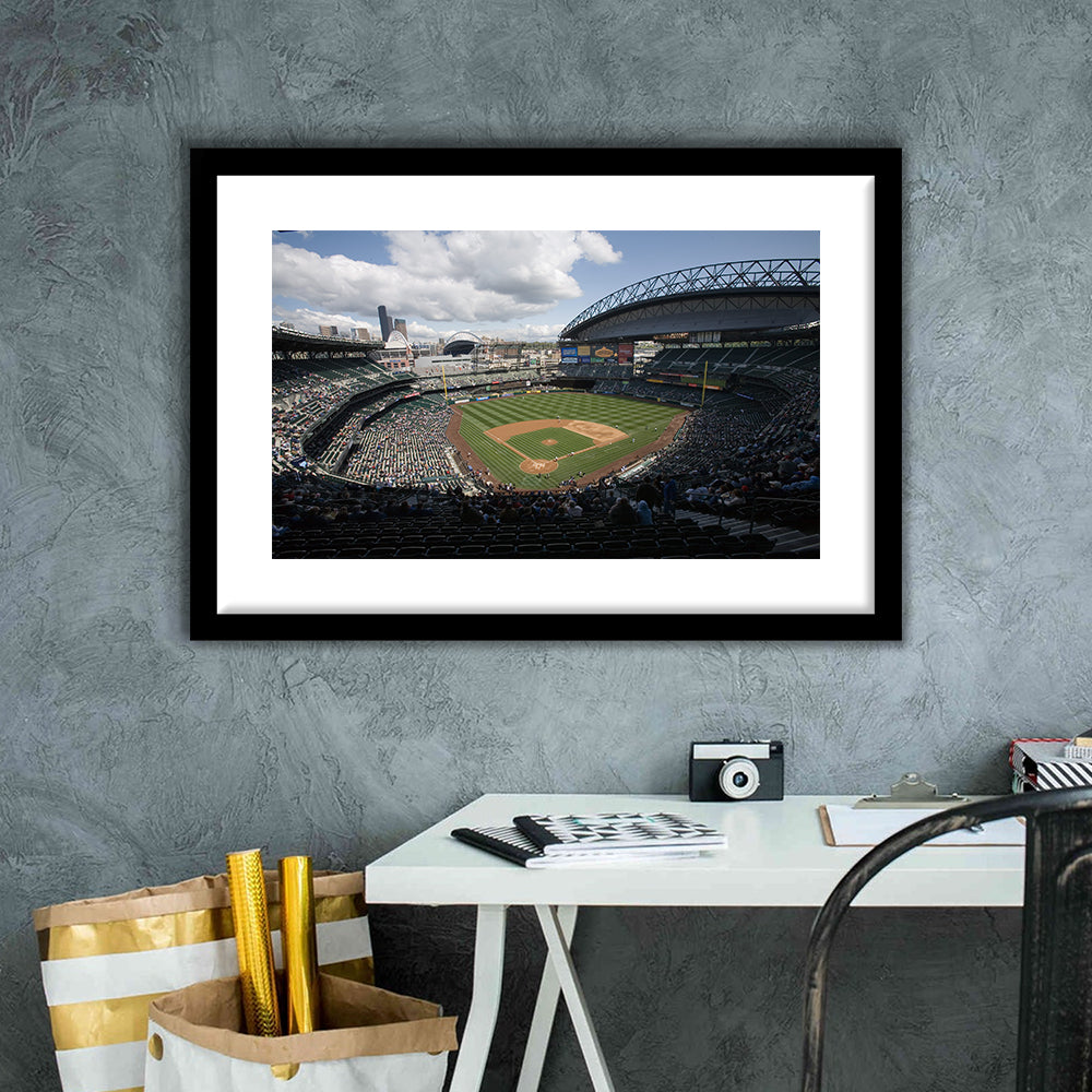 T Mobile Park, Stadium Canvas, Sport Art, Gift for him, White Border Framed Art Print Wall Decor