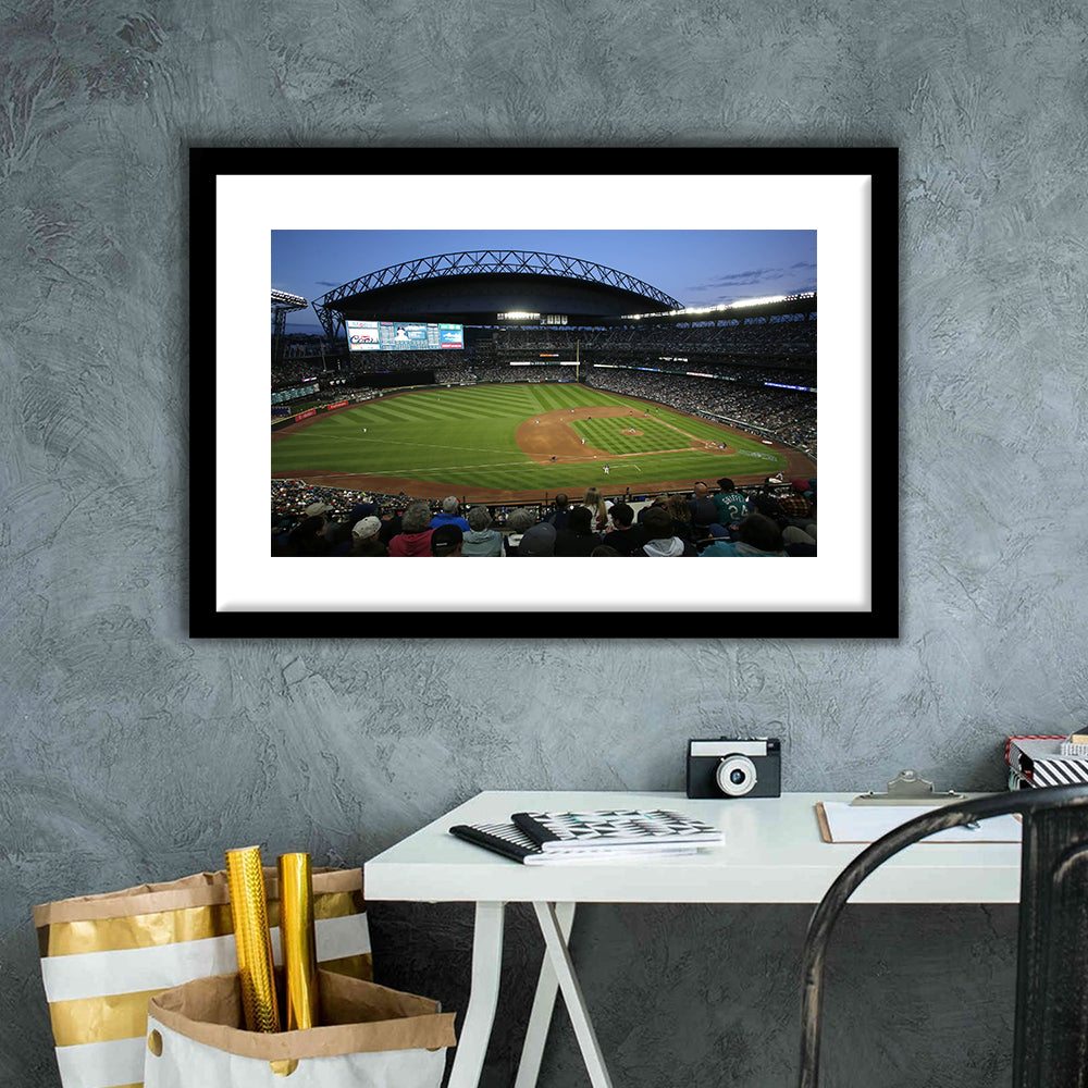 T Mobile Park Stadium, Stadium Canvas, Sport Art, Gift for him, White Border Framed Art Print Wall Decor