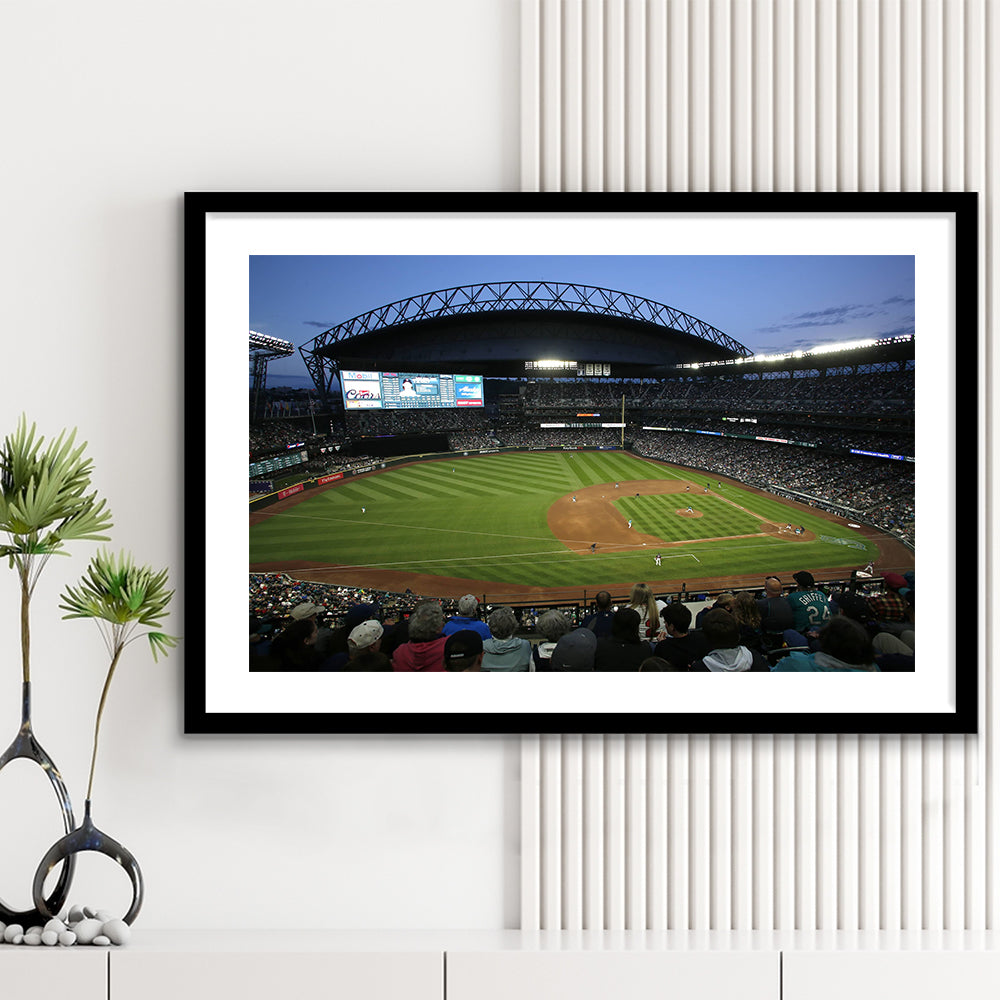 T Mobile Park Stadium, Stadium Canvas, Sport Art, Gift for him, White Border Framed Art Print Wall Decor
