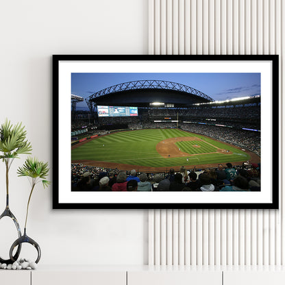 T Mobile Park Stadium, Stadium Canvas, Sport Art, Gift for him, White Border Framed Art Print Wall Decor
