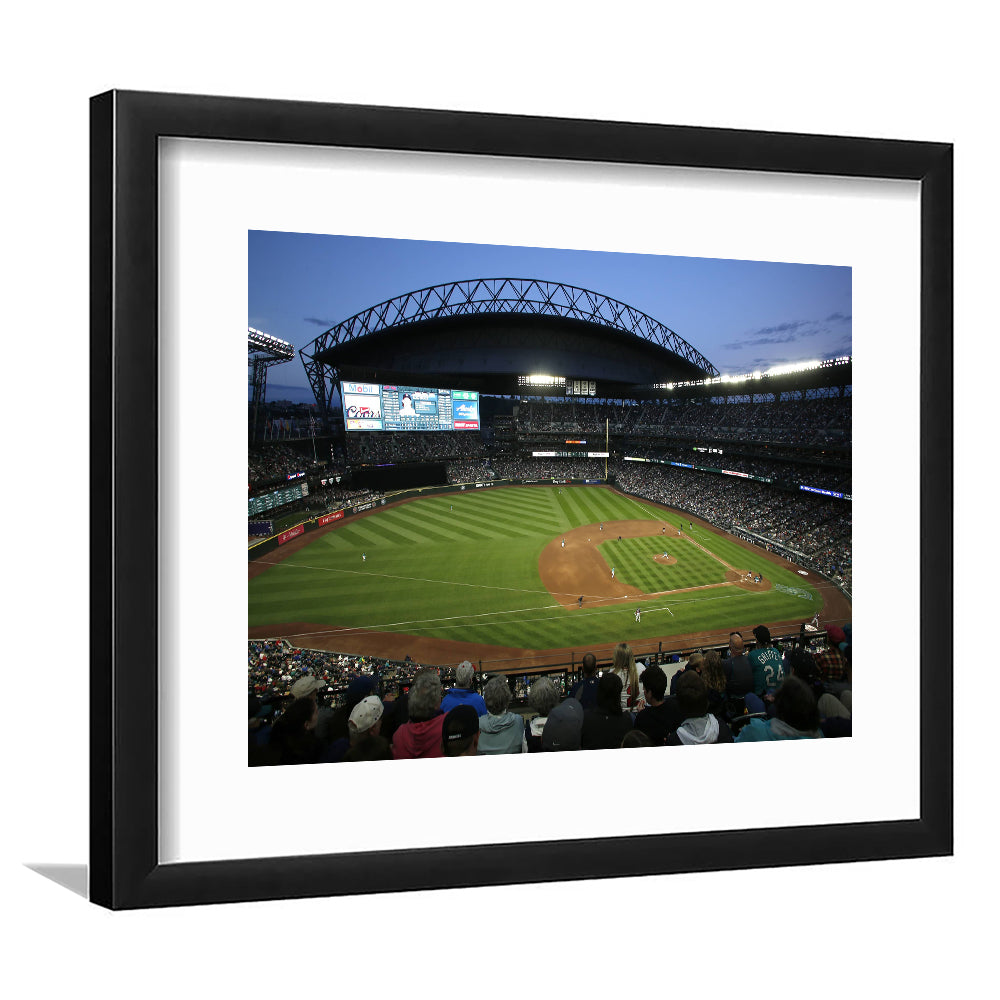 T Mobile Park Stadium, Stadium Canvas, Sport Art, Gift for him, White Border Framed Art Print Wall Decor