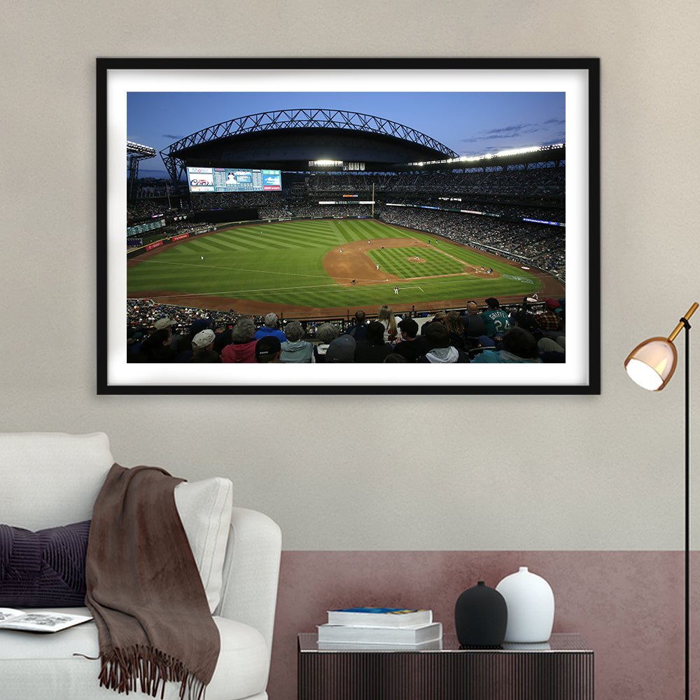 T Mobile Park Stadium, Stadium Canvas, Sport Art, Gift for him, White Border Framed Art Print Wall Decor