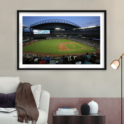 T Mobile Park Stadium, Stadium Canvas, Sport Art, Gift for him, White Border Framed Art Print Wall Decor