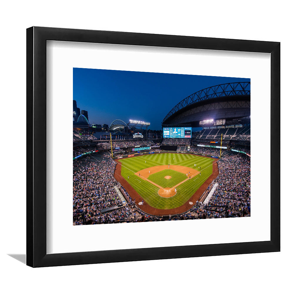 T mobile Park in Seattle, Stadium Canvas, Sport Art, Gift for him, White Border Framed Art Print Wall Decor