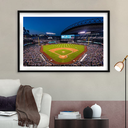 T mobile Park in Seattle, Stadium Canvas, Sport Art, Gift for him, White Border Framed Art Print Wall Decor