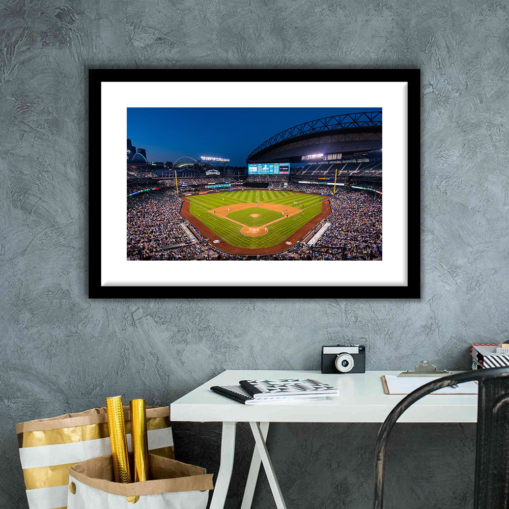 T mobile Park in Seattle, Stadium Canvas, Sport Art, Gift for him, White Border Framed Art Print Wall Decor