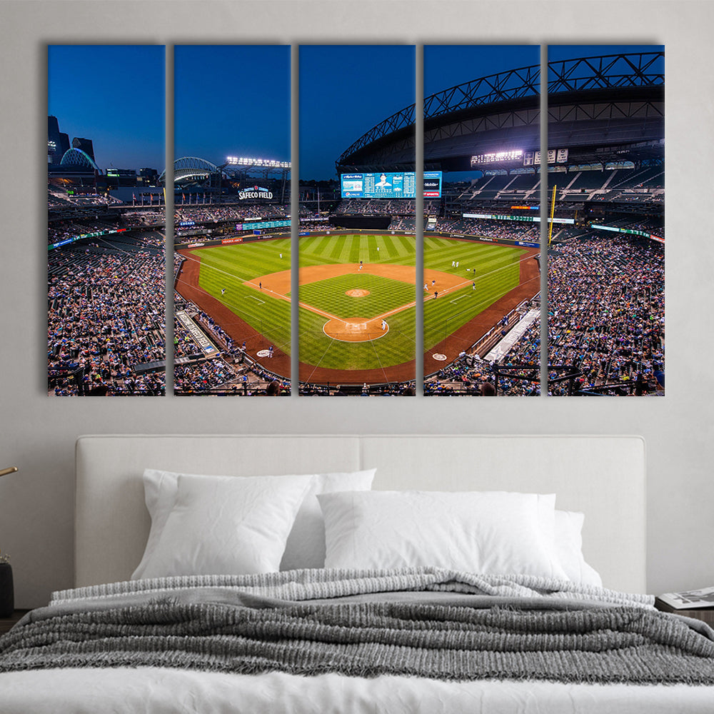T mobile Park in Seattle, Stadium Canvas, Sport Art, 5 Panel B, Extra Large Canvas, Canvas Print Wall Art