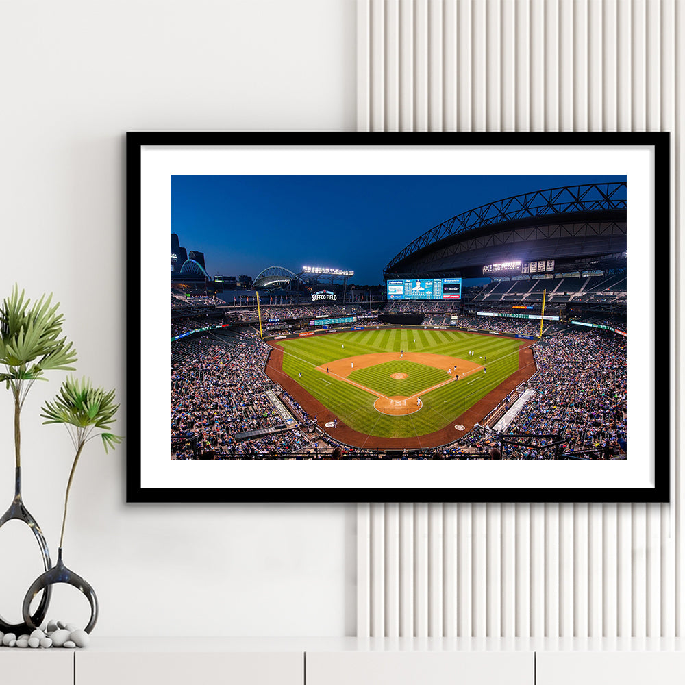 T mobile Park in Seattle, Stadium Canvas, Sport Art, Gift for him, White Border Framed Art Print Wall Decor