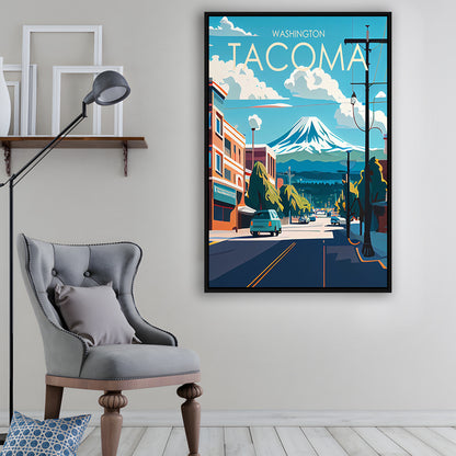 Tacoma Washington Retro Art Print, Tacoma City Wall Art, Floating Framed Canvas Print, Framed Picture, Painting Canvas