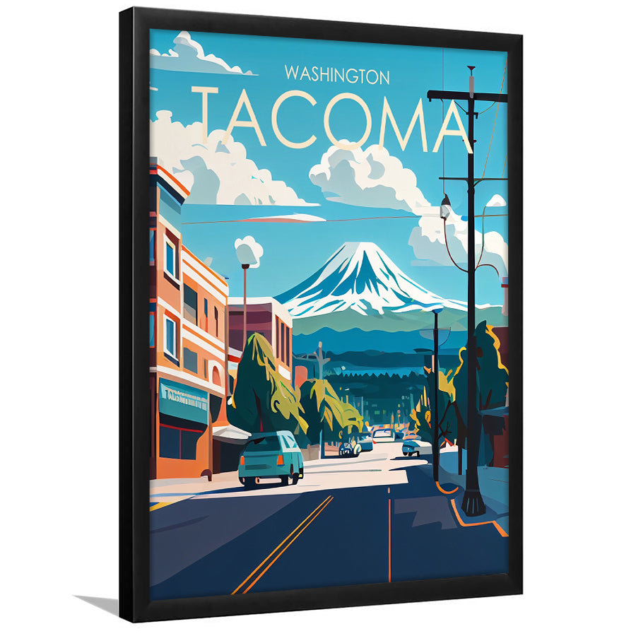 Tacoma Washington Retro Art Print, Tacoma City Wall Art, Framed Art Print, Picture Framed, Painting Art