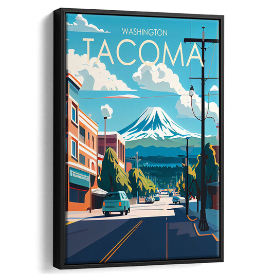 Tacoma Washington Retro Art Print, Tacoma City Wall Art, Floating Framed Canvas Print, Framed Picture, Painting Canvas