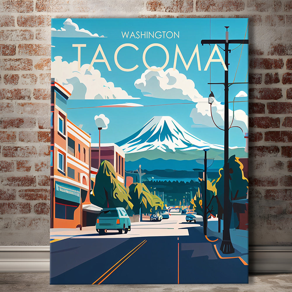 Tacoma Washington Retro Art Print, Tacoma City Wall Art, Canvas Print, Painting Canvas, Living Room Decor