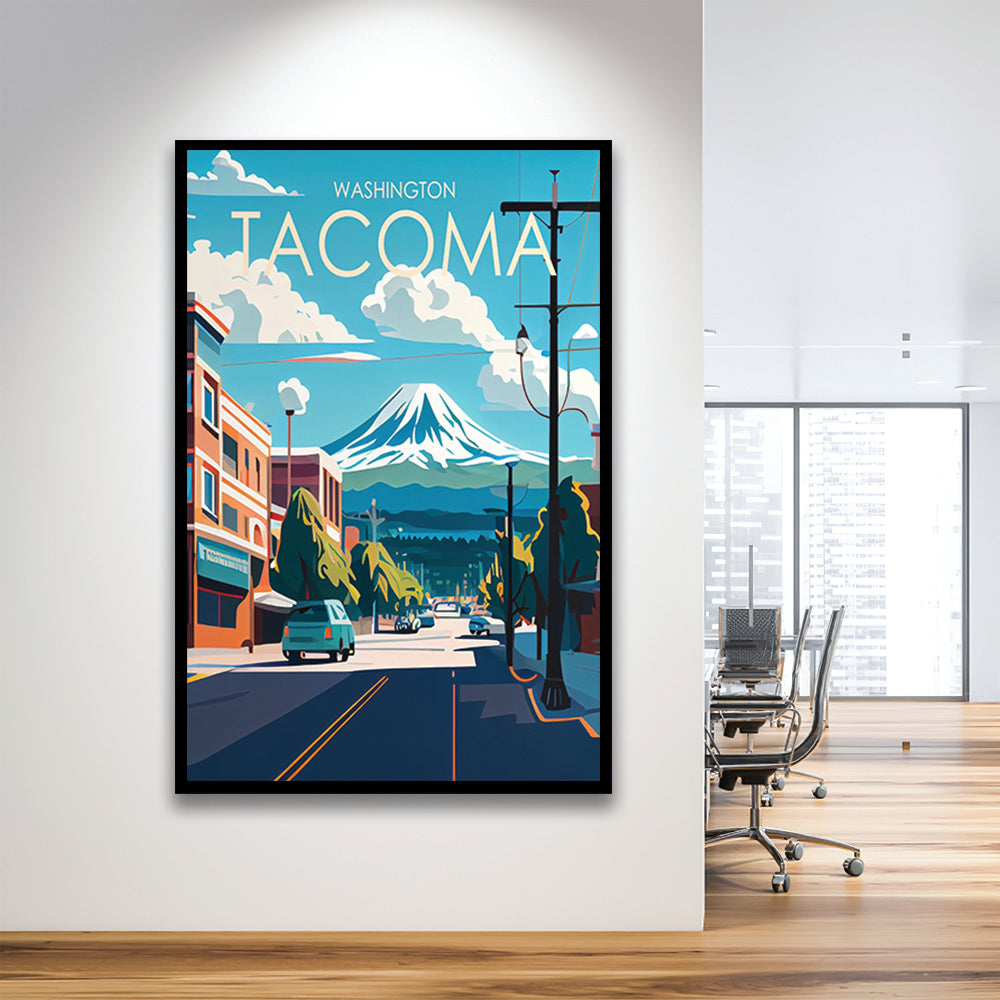 Tacoma Washington Retro Art Print, Tacoma City Wall Art, Framed Art Print, Picture Framed, Painting Art