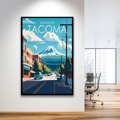 Tacoma Washington Retro Art Print, Tacoma City Wall Art, Framed Art Print, Picture Framed, Painting Art