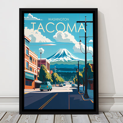 Tacoma Washington Retro Art Print, Tacoma City Wall Art, Floating Framed Canvas Print, Framed Picture, Painting Canvas