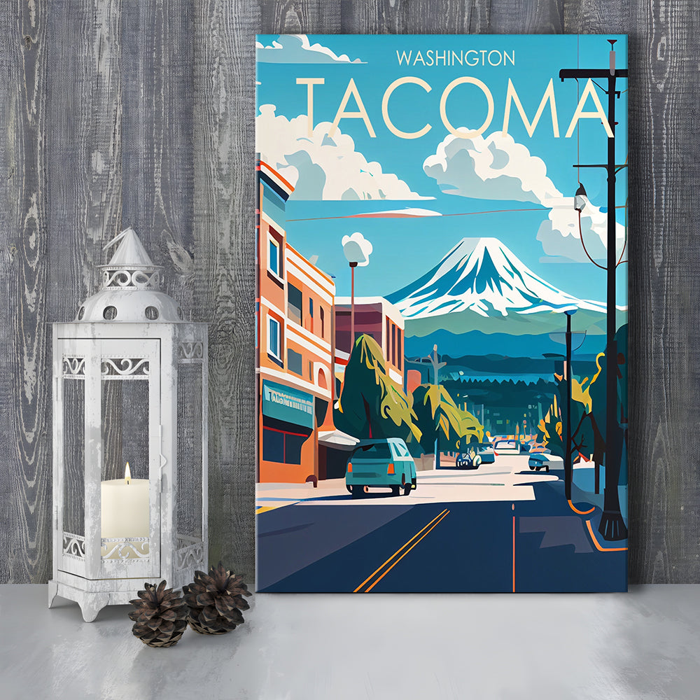 Tacoma Washington Retro Art Print, Tacoma City Wall Art, Canvas Print, Painting Canvas, Living Room Decor