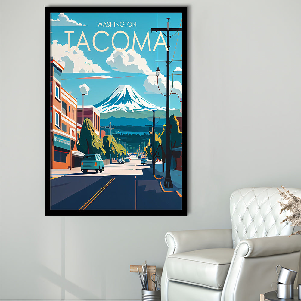 Tacoma Washington Retro Art Print, Tacoma City Wall Art, Framed Art Print, Picture Framed, Painting Art