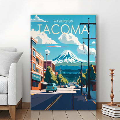 Tacoma Washington Retro Art Print, Tacoma City Wall Art, Canvas Print, Painting Canvas, Living Room Decor