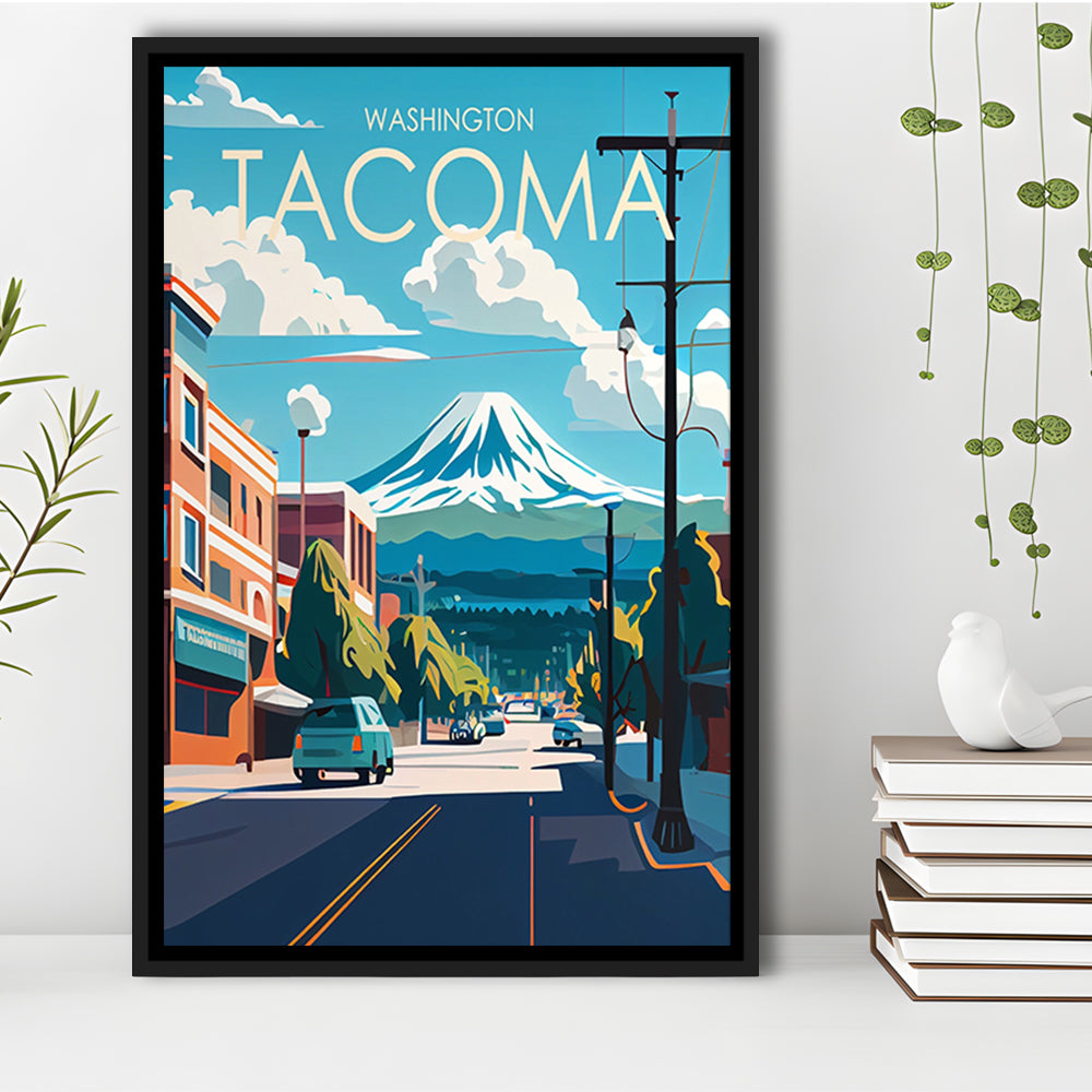 Tacoma Washington Retro Art Print, Tacoma City Wall Art, Floating Framed Canvas Print, Framed Picture, Painting Canvas