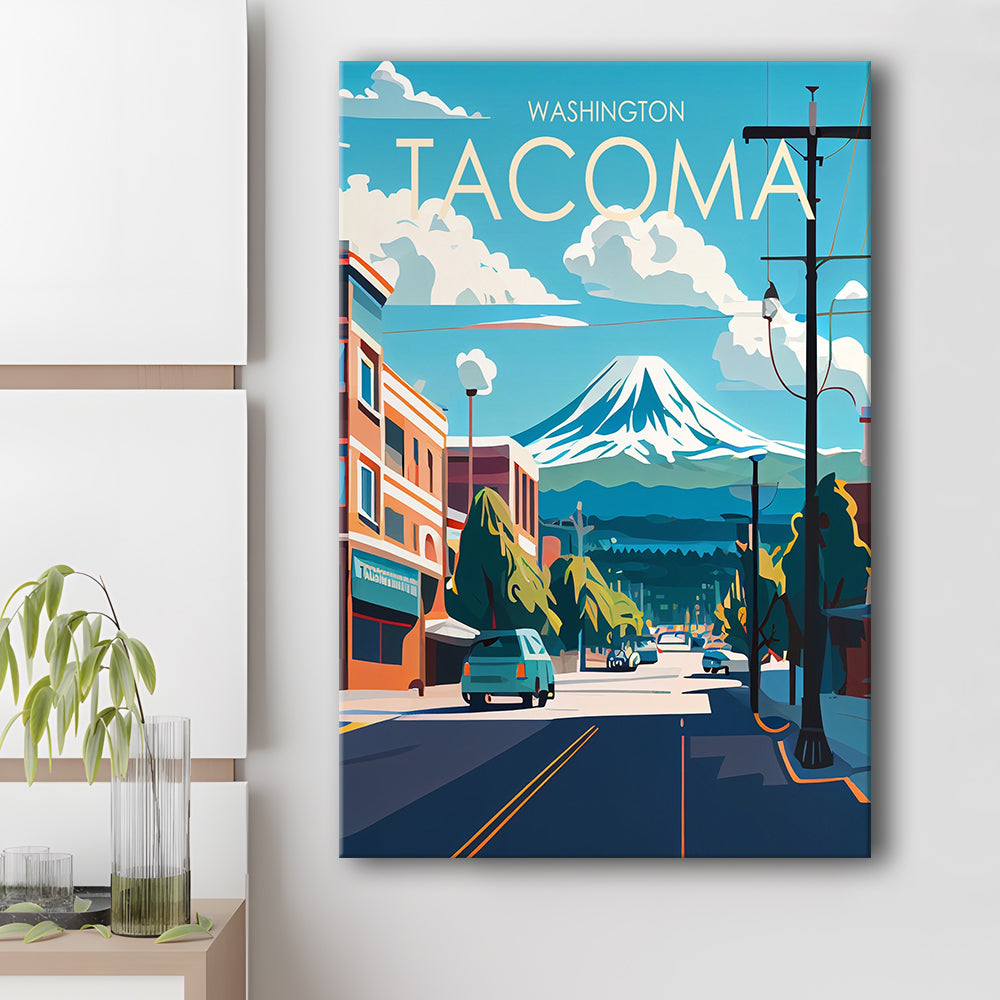 Tacoma Washington Retro Art Print, Tacoma City Wall Art, Canvas Print, Painting Canvas, Living Room Decor