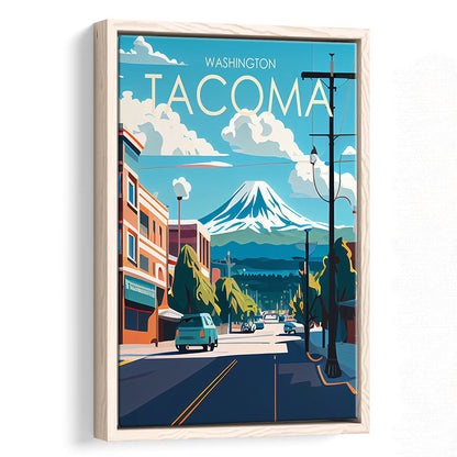 Tacoma Washington Retro Art Print, Tacoma City Wall Art, Floating Framed Canvas Print, Framed Picture, Painting Canvas