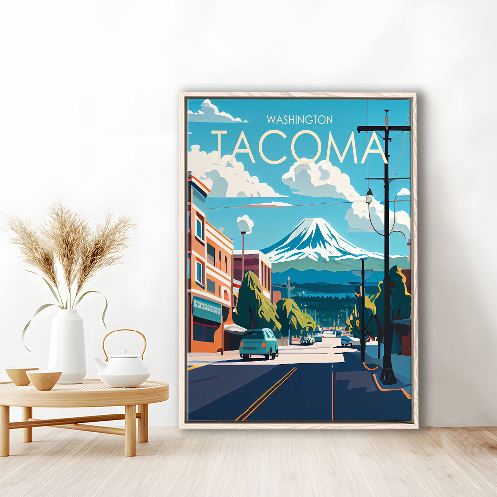 Tacoma Washington Retro Art Print, Tacoma City Wall Art, Floating Framed Canvas Print, Framed Picture, Painting Canvas