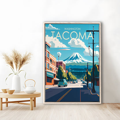 Tacoma Washington Retro Art Print, Tacoma City Wall Art, Floating Framed Canvas Print, Framed Picture, Painting Canvas