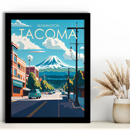 Tacoma Washington Retro Art Print, Tacoma City Wall Art, Framed Art Print, Picture Framed, Painting Art