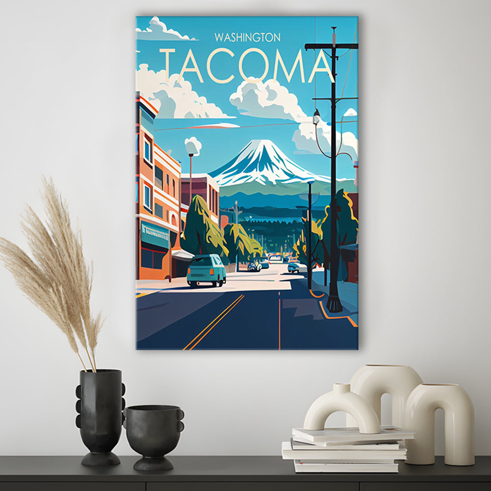 Tacoma Washington Retro Art Print, Tacoma City Wall Art, Canvas Print, Painting Canvas, Living Room Decor
