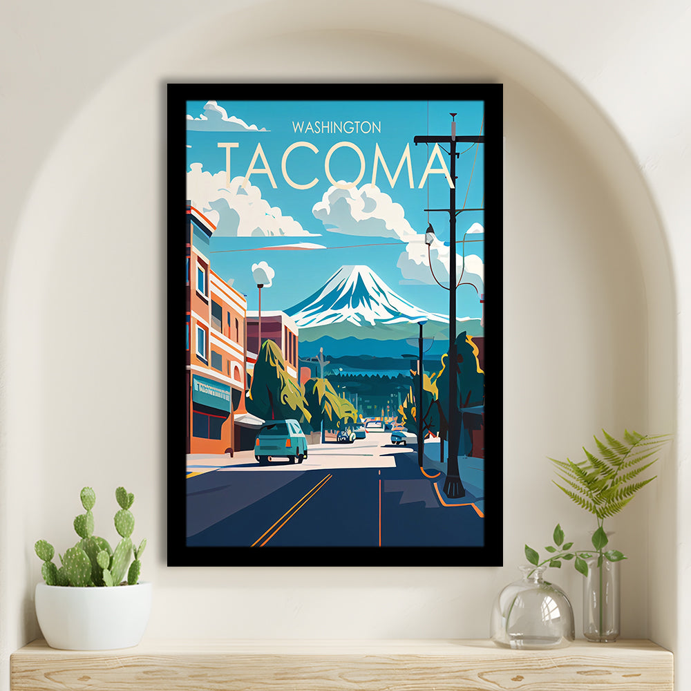 Tacoma Washington Retro Art Print, Tacoma City Wall Art, Framed Art Print, Picture Framed, Painting Art