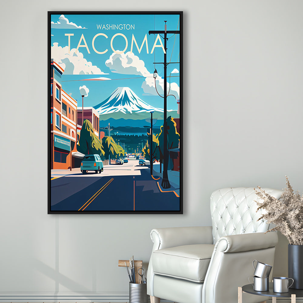 Tacoma Washington Retro Art Print, Tacoma City Wall Art, Floating Framed Canvas Print, Framed Picture, Painting Canvas