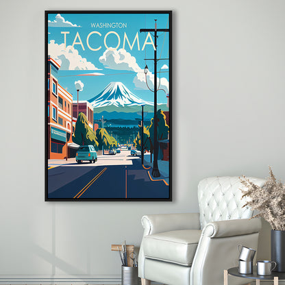 Tacoma Washington Retro Art Print, Tacoma City Wall Art, Floating Framed Canvas Print, Framed Picture, Painting Canvas