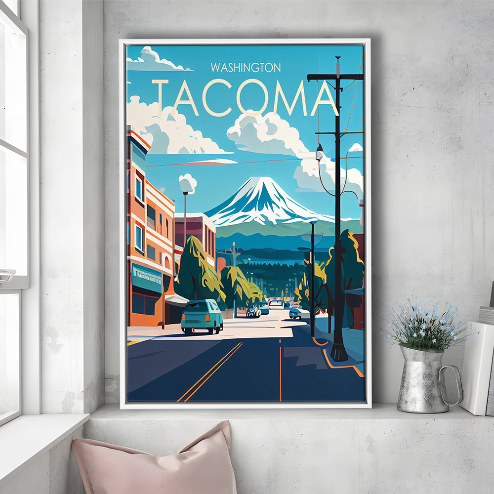 Tacoma Washington Retro Art Print, Tacoma City Wall Art, Floating Framed Canvas Print, Framed Picture, Painting Canvas