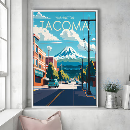 Tacoma Washington Retro Art Print, Tacoma City Wall Art, Floating Framed Canvas Print, Framed Picture, Painting Canvas