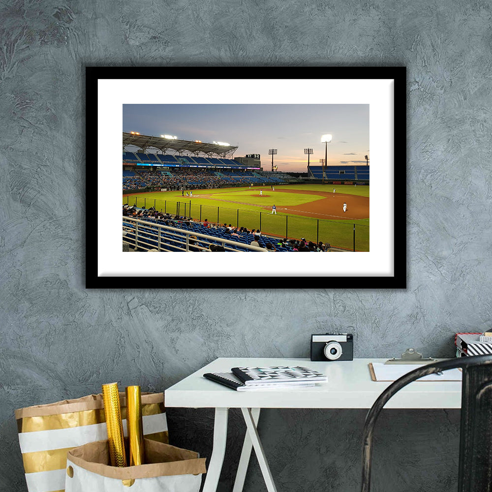 Taoyuan Int'l Baseball Stadium, Stadium Canvas, Sport Art, Gift for him, White Border Framed Art Print Wall Decor