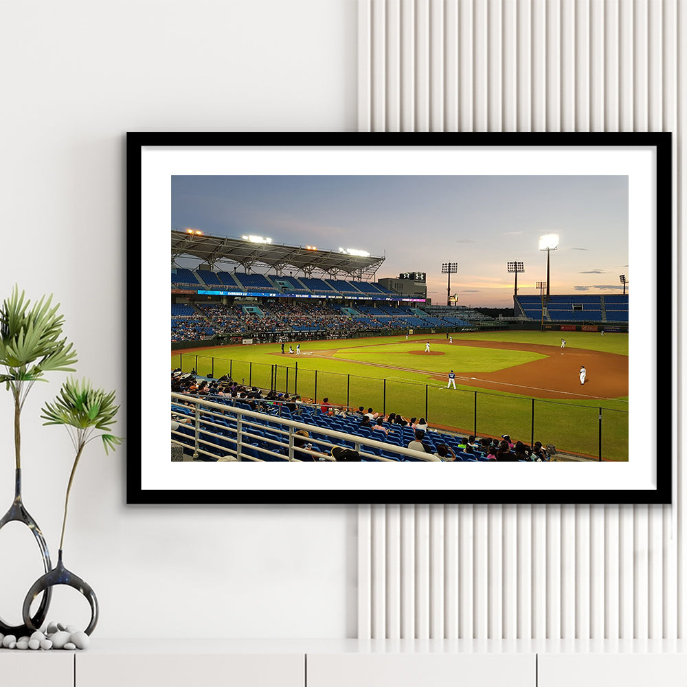 Taoyuan Int'l Baseball Stadium, Stadium Canvas, Sport Art, Gift for him, White Border Framed Art Print Wall Decor