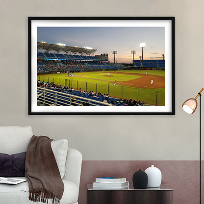 Taoyuan Int'l Baseball Stadium, Stadium Canvas, Sport Art, Gift for him, White Border Framed Art Print Wall Decor