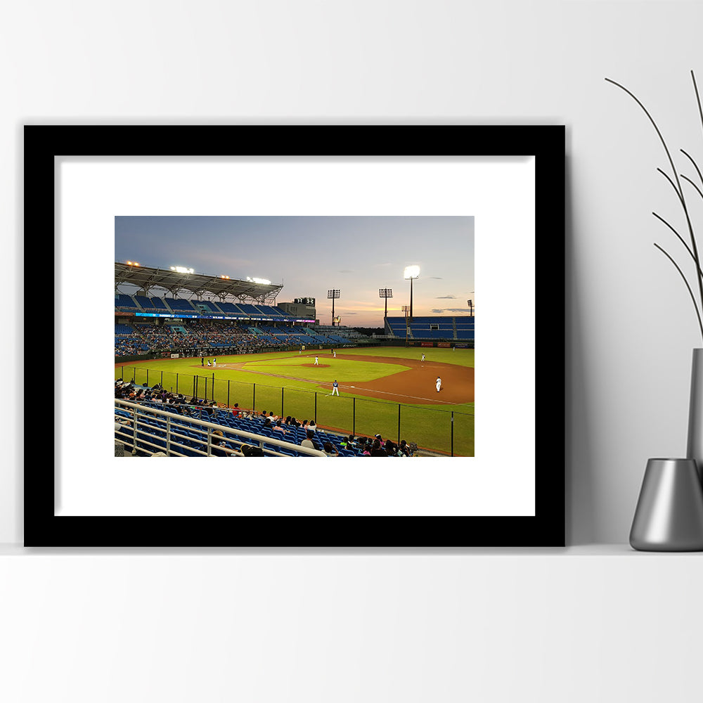 Taoyuan Int'l Baseball Stadium, Stadium Canvas, Sport Art, Gift for him, White Border Framed Art Print Wall Decor