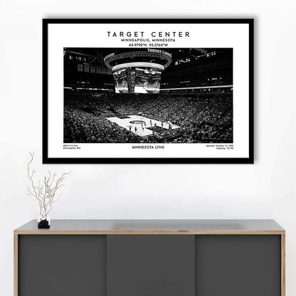 Target Center Stadium Black And White, Minnesota Lynx Basketball Stadium Wall Art Print, Framed Art Print Wall Decor