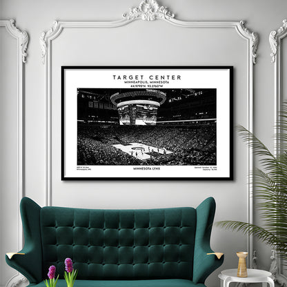 Target Center Stadium Black And White, Minnesota Lynx Basketball Stadium Wall Art Print, Framed Art Print Wall Decor