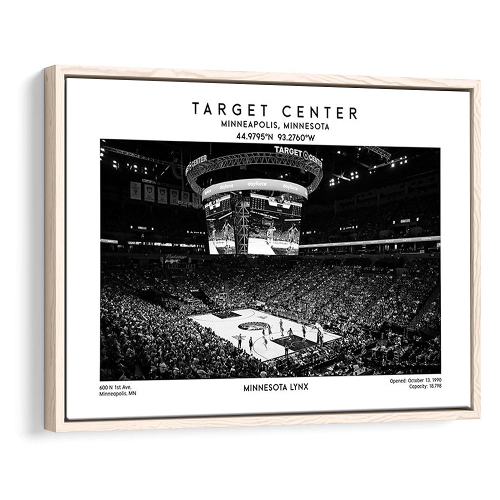 Target Center Stadium Black And White, Minnesota Lynx Basketball Stadium Wall Art Print, Framed Canvas Print Wall Art