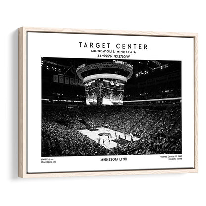 Target Center Stadium Black And White, Minnesota Lynx Basketball Stadium Wall Art Print, Framed Canvas Print Wall Art