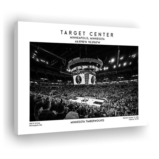 Target Center Stadium Black And White, Minnesota Basketball Stadium Wall Art Print, Canvas Print Wall Art, Man Cave Gift