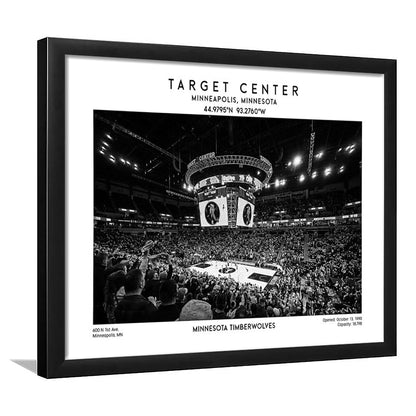 Target Center Stadium Black And White, Minnesota Basketball Stadium Wall Art Print, Framed Art Print Wall Decor