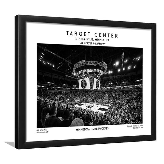 Target Center Stadium Black And White, Minnesota Basketball Stadium Wall Art Print, Framed Art Print Wall Decor
