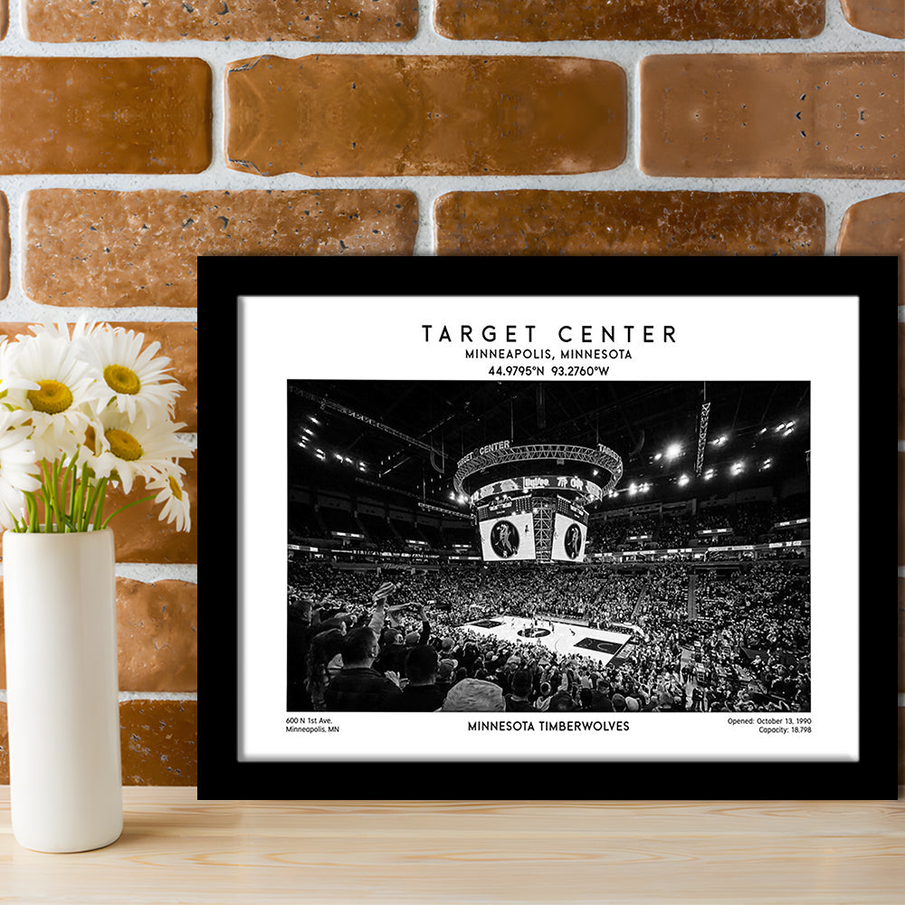 Target Center Stadium Black And White, Minnesota Basketball Stadium Wall Art Print, Framed Art Print Wall Decor