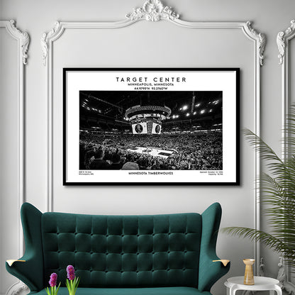 Target Center Stadium Black And White, Minnesota Basketball Stadium Wall Art Print, Framed Art Print Wall Decor